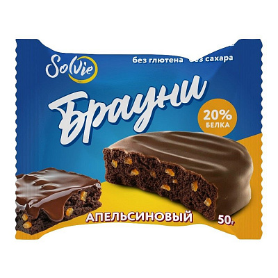 Брауни протеиновый «Брауни» в глазури без сахара, апельсин, вес: 50 гр.