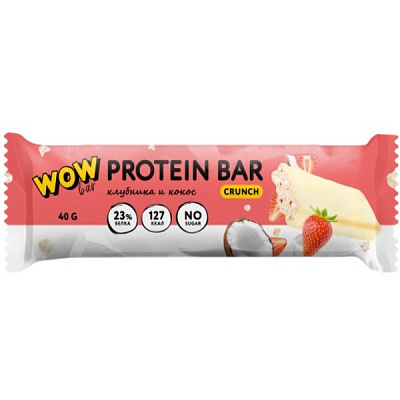 Батончик протеиновый «WOW Bar Crunch» клубника и кокос, 40 гр.