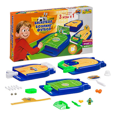 Игра настольная «3в1» Футбол, Боулинг, Баскетбол, р: 47х26х5см.